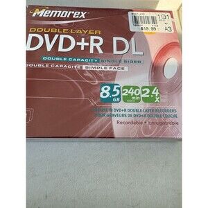 Lot Of 2 Memorex 2.4x 8.5 GB Double Layer DVD+R Pack New Sealed 3 Disc Pack